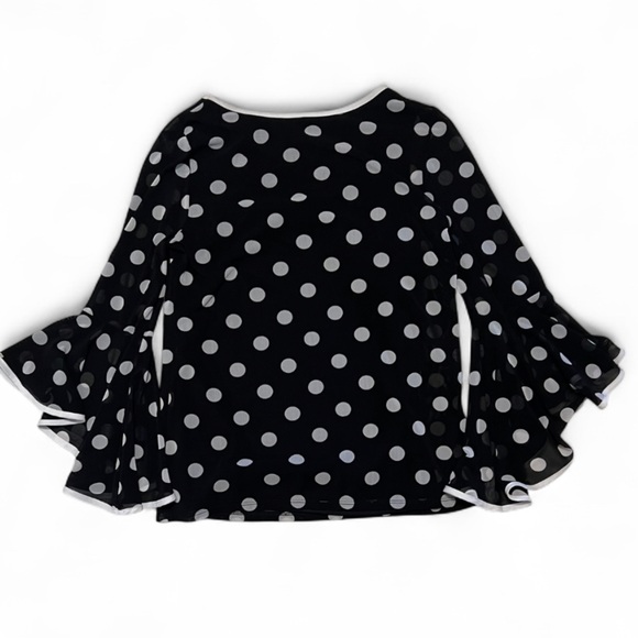 Polka Dot Ruffle Sleeve Top - Black and White - Picture 3 of 4